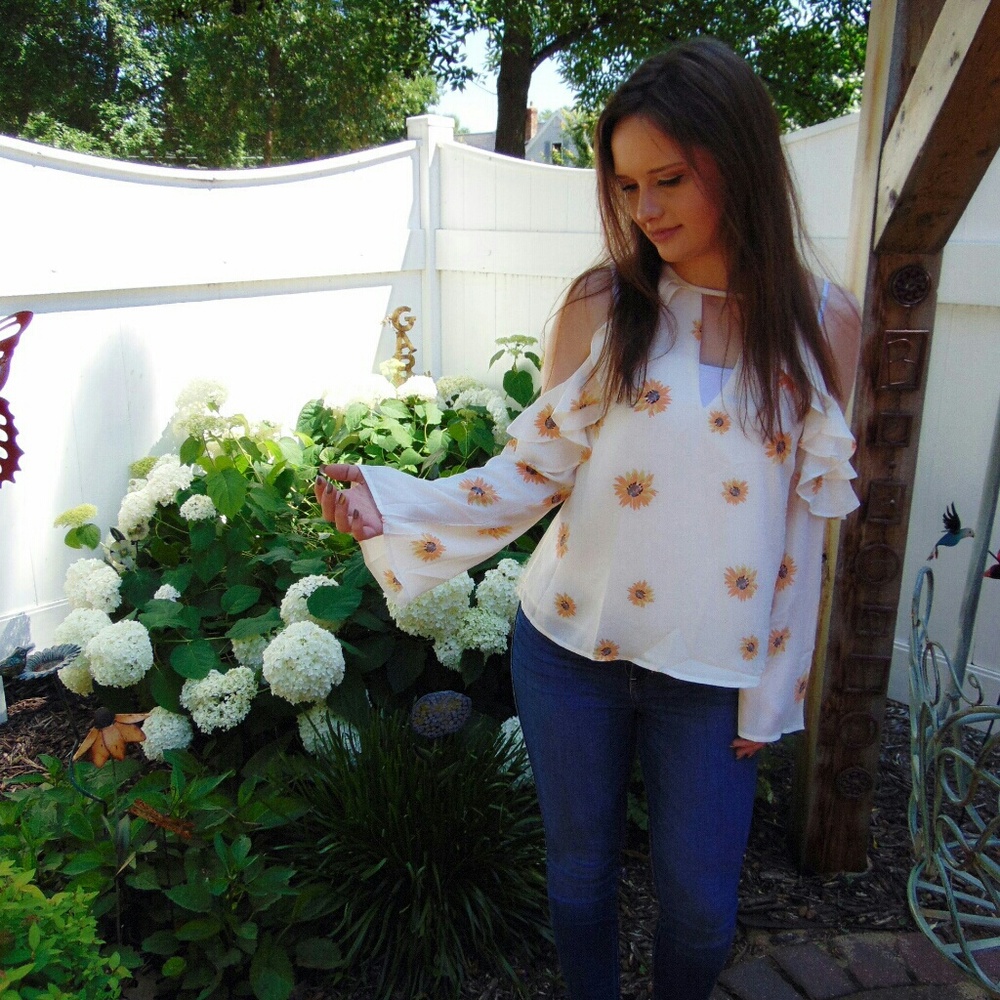Sunflowers cold shoulder top